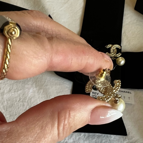 CHANEL Gold and White Pearl Drop Earrings - Picture 12 of 12